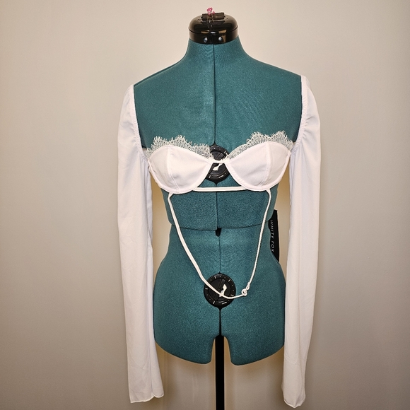 NWT White Fox white chiffon long sleeve crop top size XS US - Picture 2 of 8